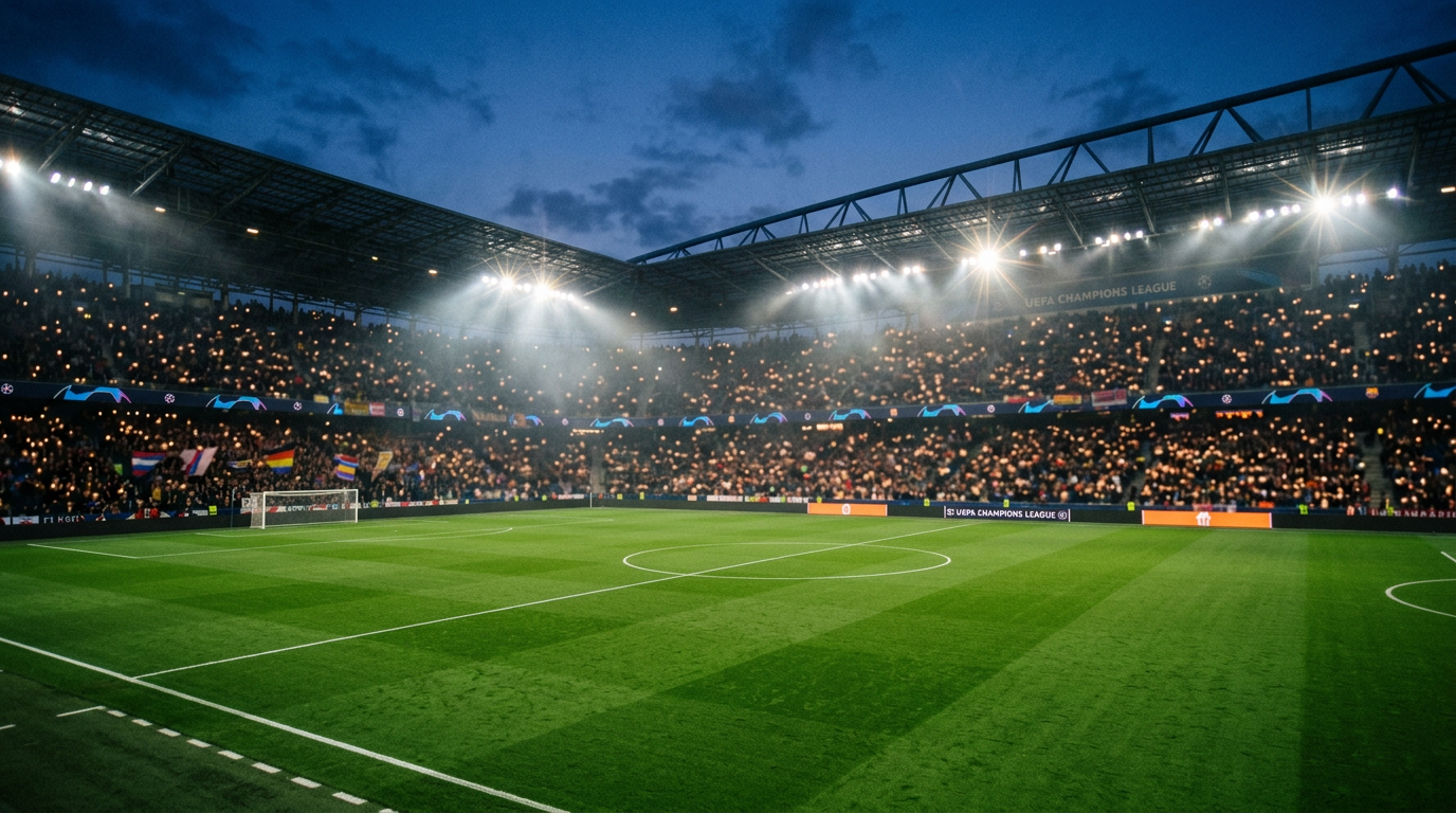 Estádio de futebol iluminado durante a Copa IA Eduzz